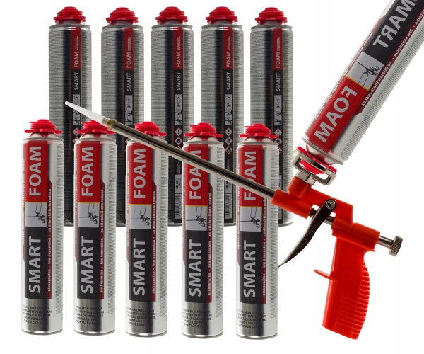 10 SZT Piana poliuretanowa pianka montażowa niskoprężna 900 ml + pistolet
