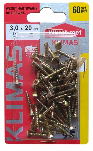 WKRĘTY DO MEBLI DREWNA WKRĘT MET 3,0x20 mm 60 szt