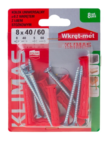 KOŁKI ROZPOROWE SFXP 8x40 Z WKRĘTEM 60 8szt