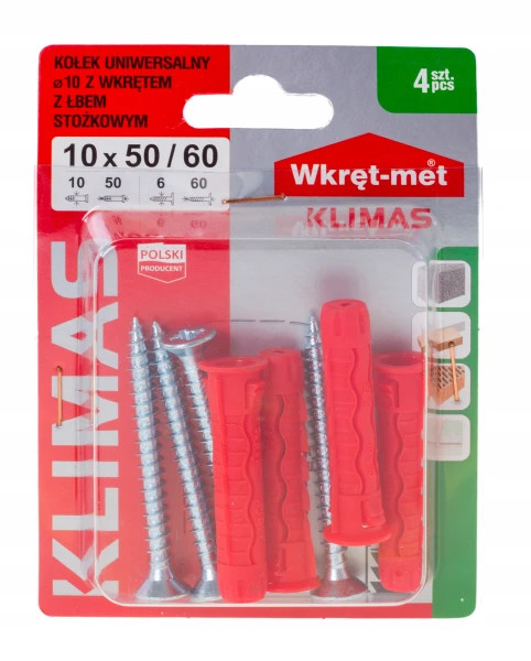 KOŁKI ROZPOROWE SFXP 10x50 Z WKRĘTEM 60 4szt