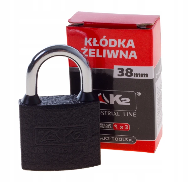 WYTRZYMAŁA KŁÓDKA ŻELIWNA 38mm NA KLUCZ JARZMOWA z wkładką patentową