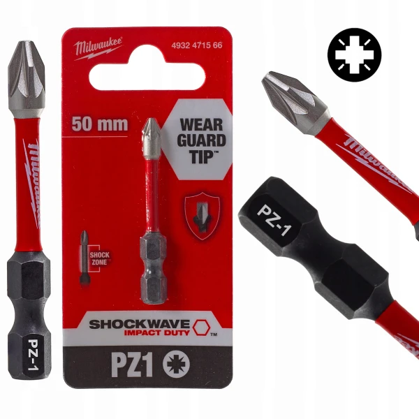 Długi bit udarowy grot końcówka do wkrętarki Milwaukee PZ1 Pozidriv 50mm