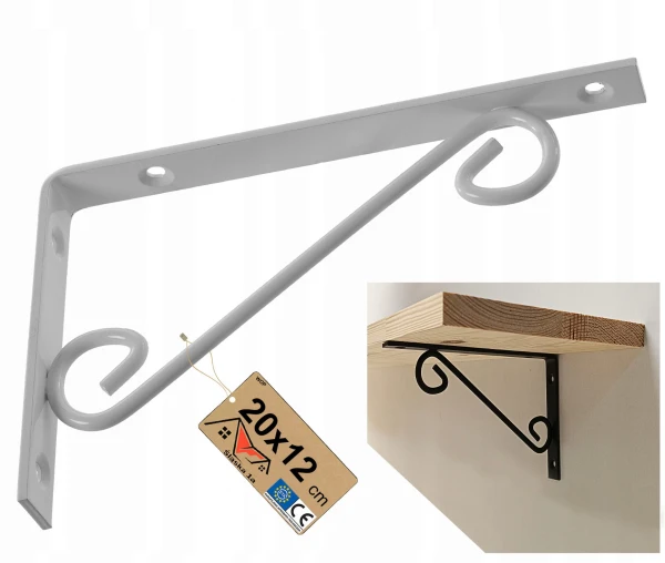 WSPORNIK DEKORACYJNY OZDOBNY POD PÓŁKĘ PODPÓRKA UCHWYT KUTY BIAŁY 20x12 CM