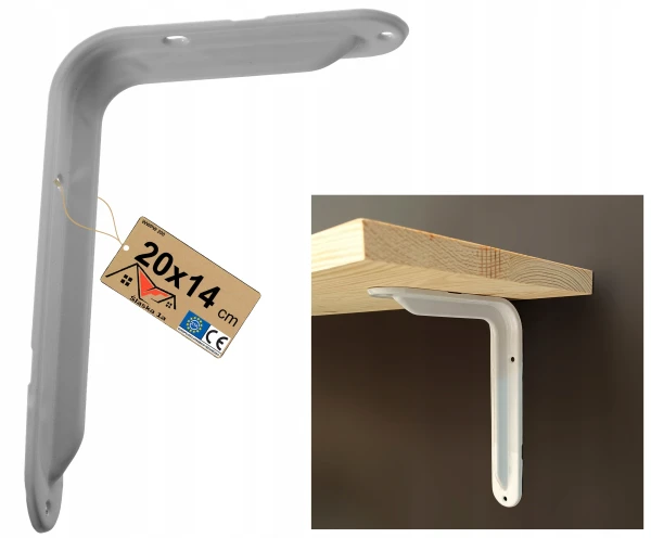 Kątownik uchwyt podpórka pod półkę mocowanie półek biały wspornik 200x140mm