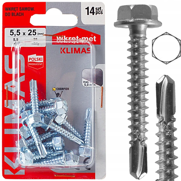 Wkręty na klucz 8 samowiercące do blach metalu srebrne blachowkręty 5,5x25