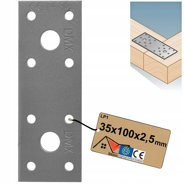LP1 Łącznik do drewna płaski płytka perforowana ocynkowana 100x35x2,5mm