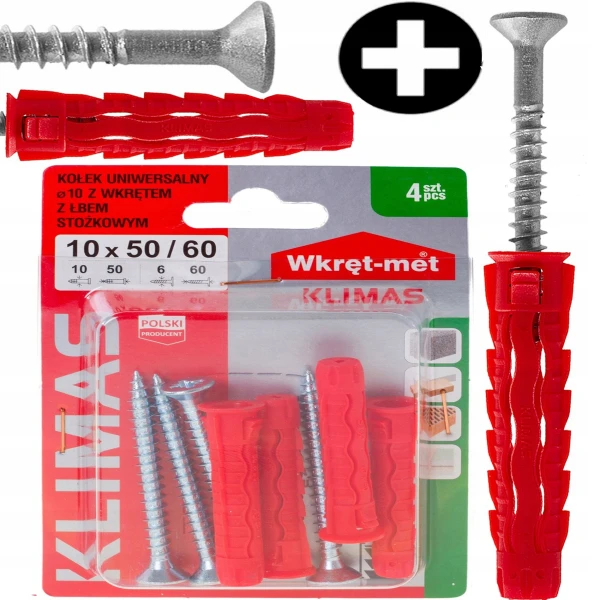 UNIWERSALNE KOŁKI ROZPOROWE SFXP Z ŁBEM STOŻKOWYM 10x50mm Z WKRĘTEM 60 4szt