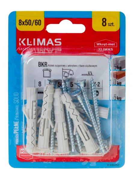KOŁKI ROZPOROWE 8x50 Z WKRĘTEM 60 8szt.