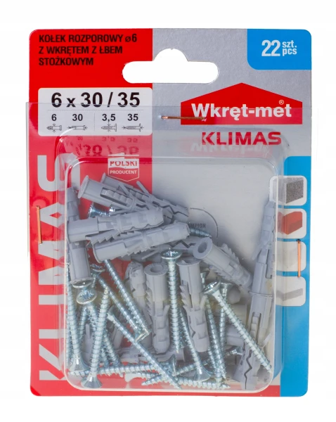KOŁKI ROZPOROWE 6x30 Z WKRĘTEM 35 22szt.