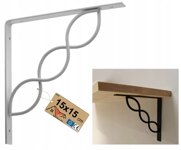 Wspornik uchwyt kątownik półek pod półkę ozdobny biały podpórka 150x150 mm