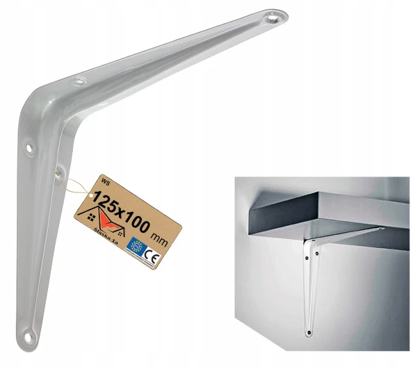 UCHWYT WSPORNIK KĄTOWNIK PODPÓRKA POD PÓŁKĘ PÓŁKI BIAŁY METALOWY 125x100 MM