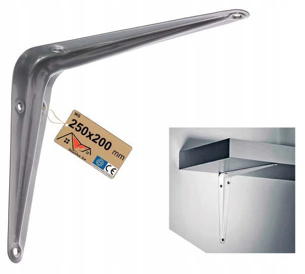 UCHWYT WSPORNIK KĄTOWNIK PODPÓRKA PÓŁKĘ DO PÓŁKI SZARY METALOWY 250x200 MM