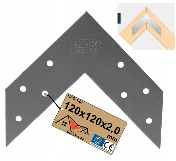 Łącznik ciesielski płaski płaskownik narożnik krokwiowy 120x120 x2,0mm