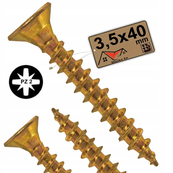 Wkręty hartowane drewna złote płyty OSB ocynkowane stożkowe 3,5x40mm 63szt