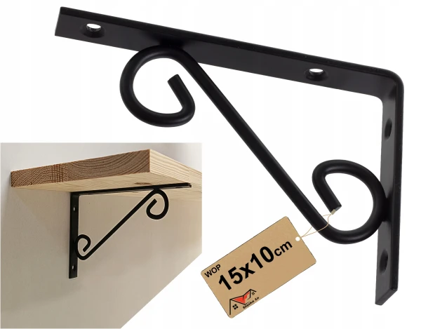 WSPORNIK DEKORACYJNY OZDOBNY PÓŁKĘ DO PÓŁEK LOFT KUTY UCHWYT CZARNY 15x10CM