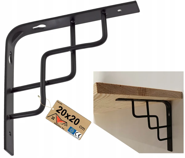 Wspornik uchwyt kątownik półek pod półkę ozdobny czarny podpórka 200x200 mm