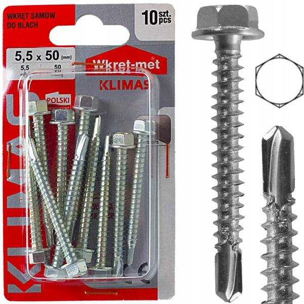 Wkręty na klucz 8 samowiercące do blach metalu srebrne blacho wkręty 5,5x50