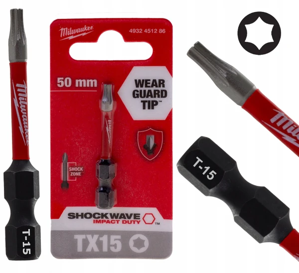 Bit udarowy końcówka grot Milwaukee TX 15 TORX T-15 T15 Shockwave 50mm