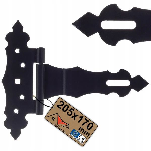 ZAWIAS OZDOBNY TRÓJKĄTNY CZARNY DO DRZWICZEK BRAM FURTEK OKIENNIC 205x170mm