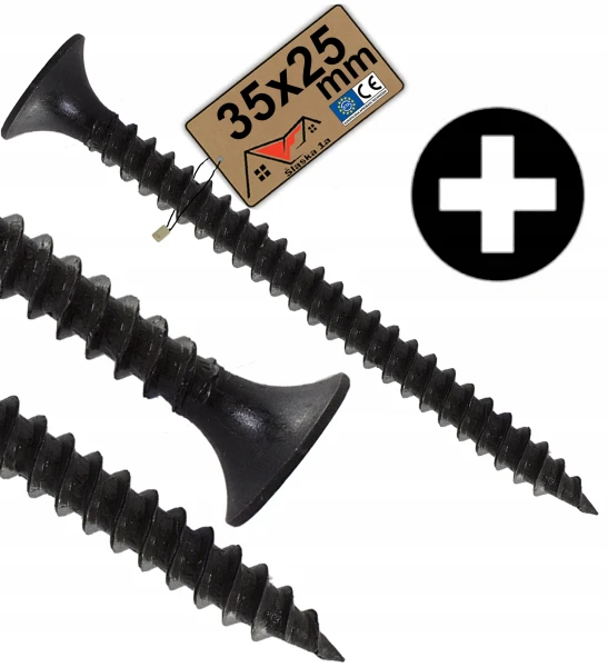 WKRĘTY CZARNE METALU MOCOWANIA PŁYT PROFILI DO STALOWYCH, METALOWYCH 3,5x25
