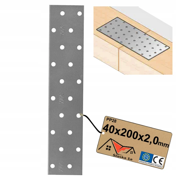 PŁYTKA PERFOROWANA PŁASKOWNIK ŁĄCZNIK CIESIELSKI PŁASKI BLACHA 40x200x2,0MM