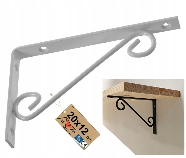 WSPORNIK DEKORACYJNY OZDOBNY POD PÓŁKĘ PODPÓRKA UCHWYT KUTY BIAŁY 20x12 CM