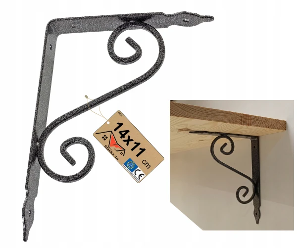OZDOBNY WSPORNIK POD PÓŁKĘ METALOWY LOFT SZARY KUTY DO PÓŁKI 11x14 CM