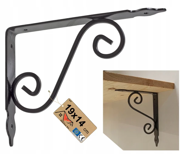 OZDOBNY WSPORNIK POD PÓŁKĘ METALOWY LOFT CZARNY KUTY DO PÓŁKI 19x14 CM