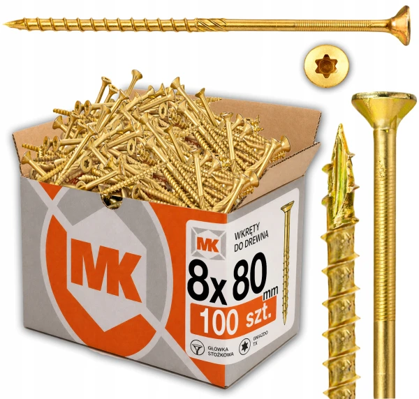 WKRĘTY konstrukcyjne Ciesielskie do DREWNA Płyt OSB STOŻKOWE 8x80 100szt