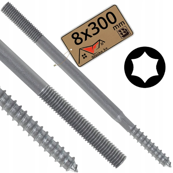 Wkręt śruba szpilka dwugwintowa dwustronna łącznik ocynk M8 x300 mm