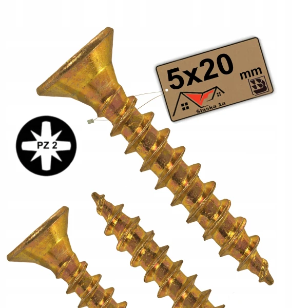 Wkręty hartowane drewna złote płyty OSB ocynkowane stożkowe 5x20 mm 57 szt.