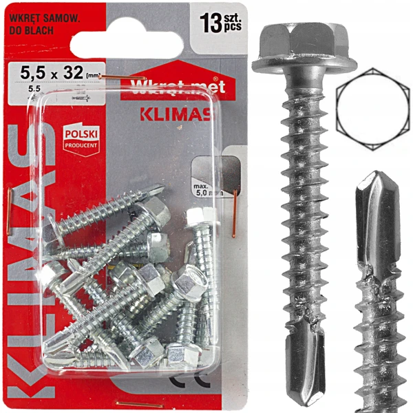 Wkręty na klucz 8 samowiercące do blach metalu srebrne blacho wkręty 5,5x32