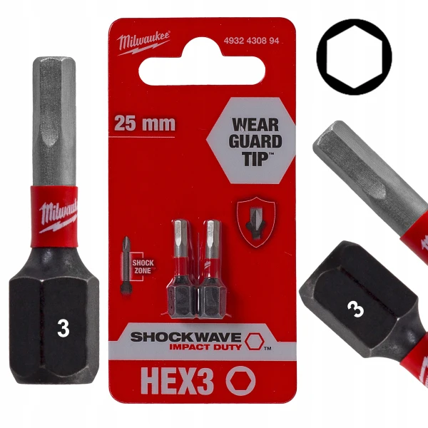 Bit udarowy grot końcówka do wkrętarki bity Milwaukee HEX3 25mm IMBUS 2szt.