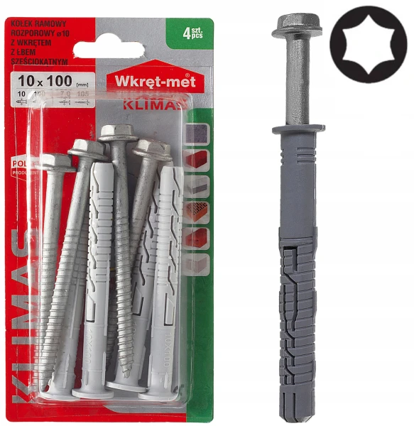 KOŁKI RAMOWE ROZPOROWE DO BETONU KLUCZ TORX DYBEL 10x100 mm WKRĘT 7x105