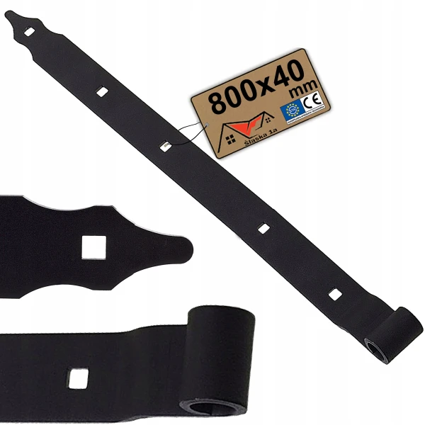 ZAWIAS CZARNY DO BRAMY FURTKI DRZWI PŁASKI PASOWY ODSADZONY KUTY 800x40mm