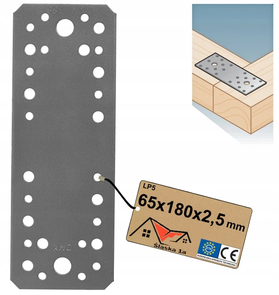 LP5 Łącznik do drewna płaski płytka perforowana ocynkowana 180x65x2,5mm