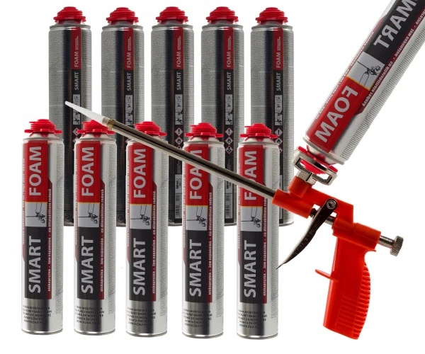 10 SZT Piana poliuretanowa pianka montażowa niskoprężna 880 ml + pistolet