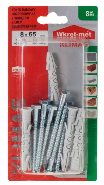 KOŁKI RAMOWE ROZPOROWE 8x65 Z WKRĘTEM 70 8szt