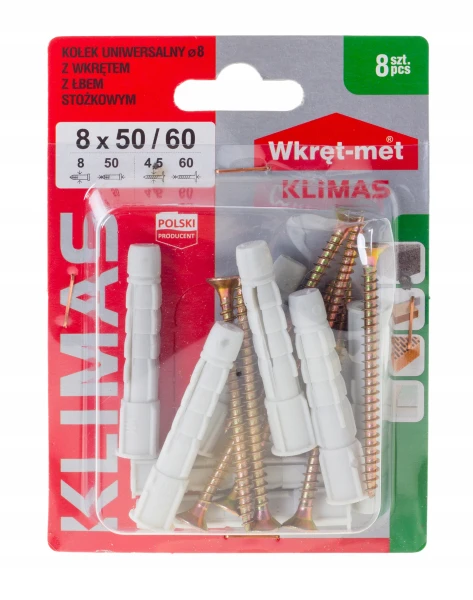 KOŁKI UNIWERSALNE Z 8x50 WKRĘT STOŻKOWYM 60 8szt