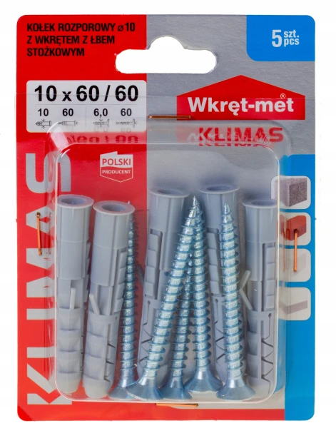 KOŁKI ROZPOROWE 10x60 Z WKRĘTEM 60 5szt.