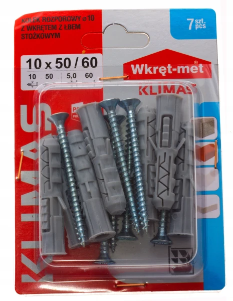 KOŁKI ROZPOROWE 10x50 Z WKRĘTEM 60 7szt.