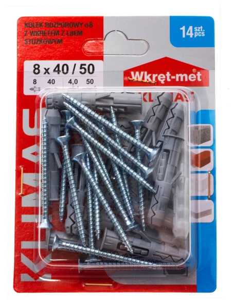 KOŁKI ROZPOROWE 8x40 Z WKRĘTEM 50 14szt.