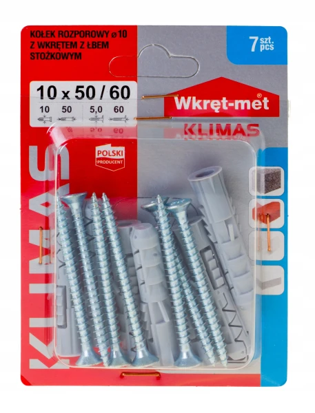 KOŁKI ROZPOROWE 10x50 Z WKRĘTEM 60 7szt.