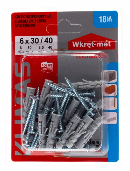 KOŁKI ROZPOROWE 6x30 Z WKRĘTEM 40 18szt.