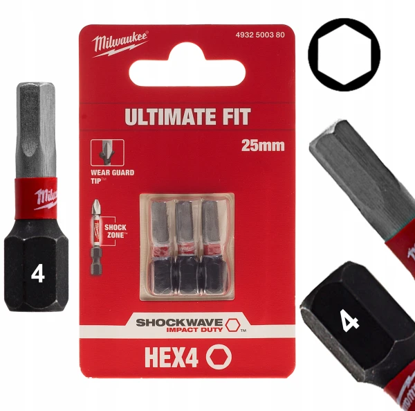 Bit do konfirmatów grot końcówka do wkrętarki bity Milwaukee HEX4 25mm 3szt