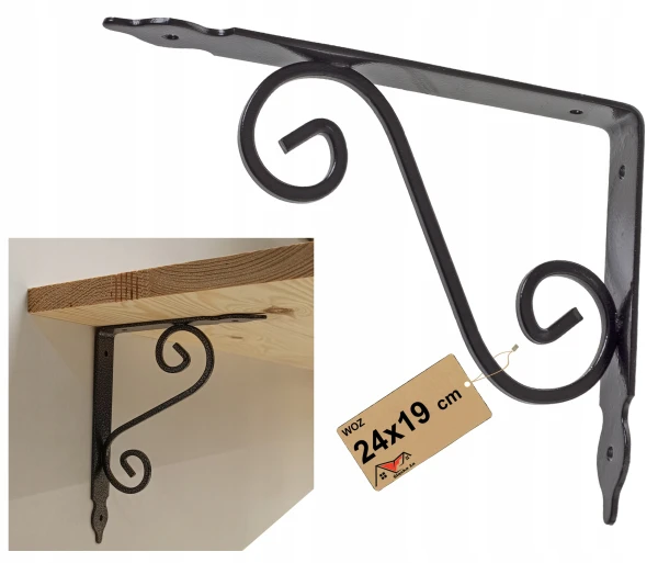 OZDOBNY WSPORNIK POD PÓŁKĘ METALOWY LOFT CZARNY KUTY DO PÓŁKI 24x19 CM