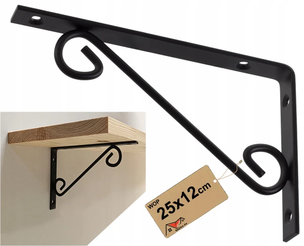 WSPORNIK DEKORACYJNY OZDOBNY POD PÓŁKĘ UCHYT PODPÓRKA LOFT CZARNY 25x12 CM