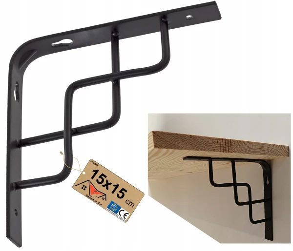 Wspornik uchwyt kątownik półek pod półkę ozdobny czarny podpórka 150x150mm