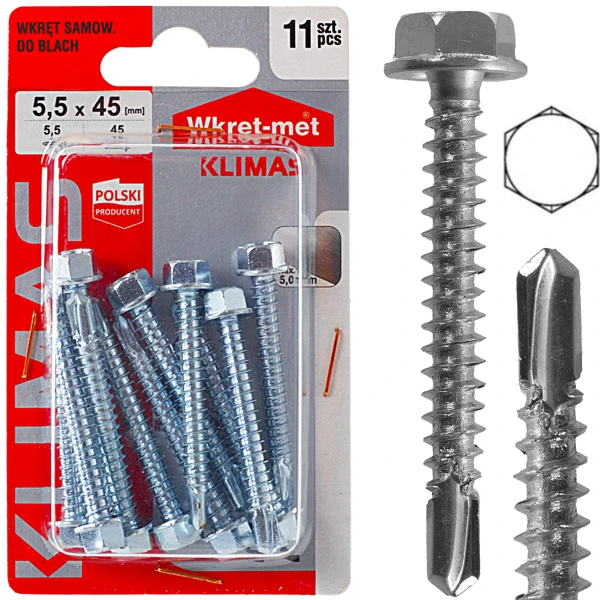 Wkręty na klucz 8 samowiercące do blach metalu srebrne blacho wkręty 5,5x45