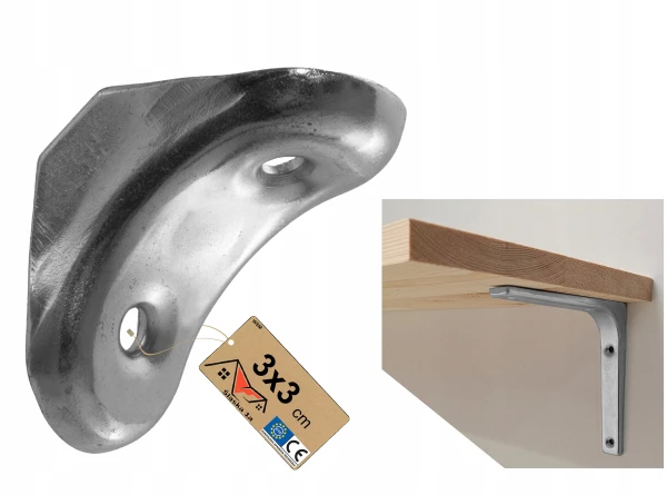 Stalowy kątownik wspornik meblowy półkę do półek wzmocniony srebrny 30x30mm